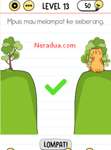 kunci jawaban brain test level 13 Mpus mau melompat ke seberang