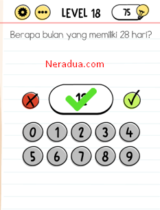 kunci jawaban brain test level 18 Berapa bulan yang memiliki 28 hari?