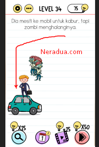 kunci jawaban brain test level 34 Dia mesti ke mobil untuk kabur, tapi zombi menghalanginya